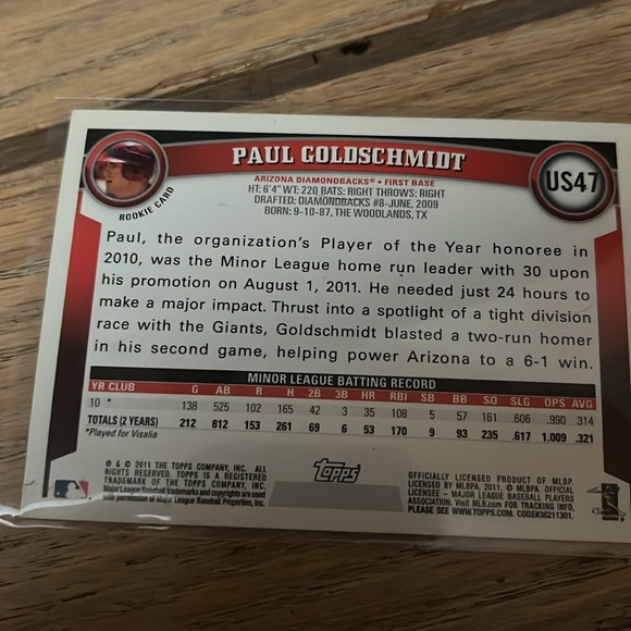 2011 Topps Update US47 Paul Goldschmidt - Picture 2 of 2